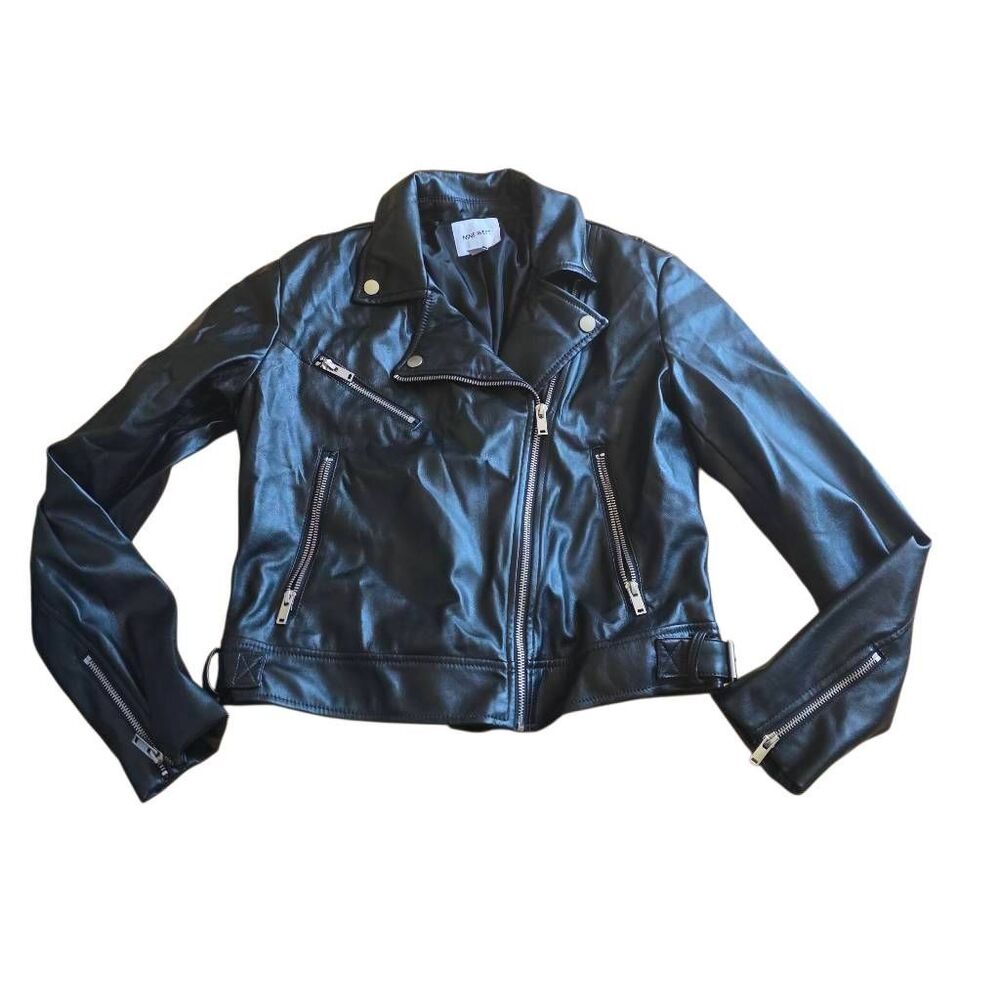 Nine West womens Sz S black faux leather zip jacket